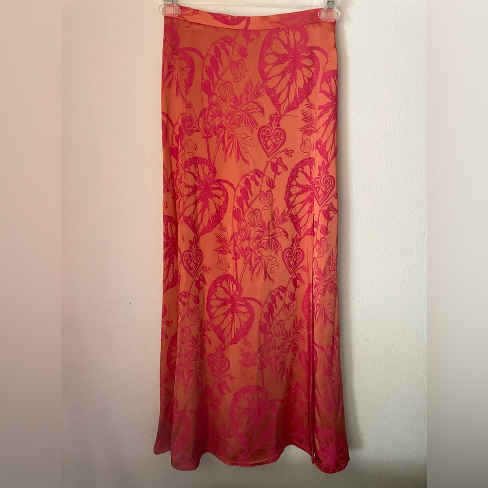 Temperley London Pink & Orange Jacquard Maxi Skirt with Slit Vogue Size 4